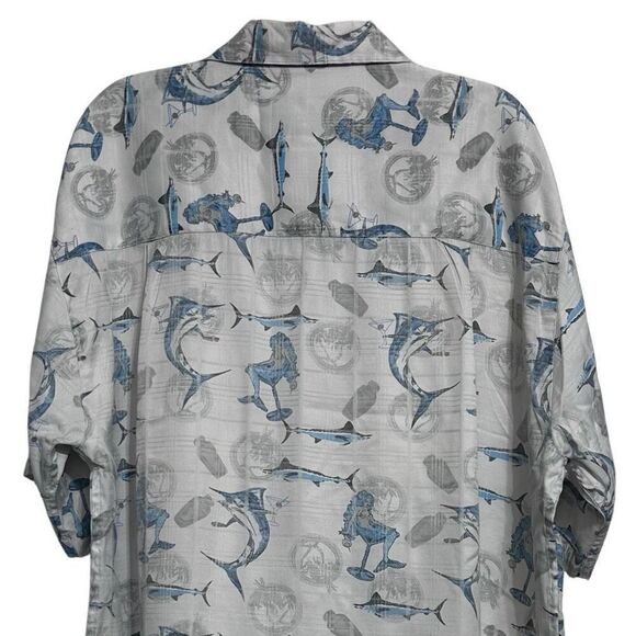 Joe Marlin Shirt Mens XL Gray Blue Marlin Mermaid Print Short Sleeve Button Down - Picture 6 of 14